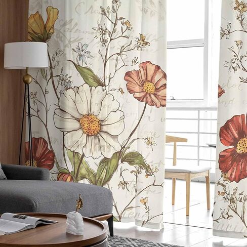 Floral Sheer Window Curtains, Vintage Floral Leaf French Country Curtain Drapes Rod Pocket Voile Farmhouse Botanical Window Treatment for Living Room Bedroom 52"W x 84"L Inch, Set of 2 Panel in Saudi Arabia