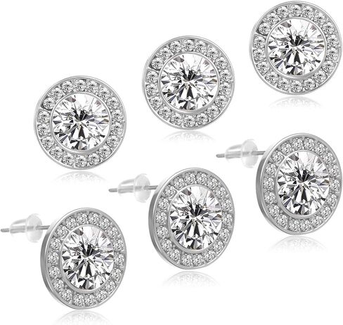 KFHENSOMR 3 أزواج من أقراط حجر الراين للرقص على شكل حجر أكريليك دائري داخل الأذن الكريستالية أقراط للنساء في المسابقات والأداء المسرحي لحفلات الزفاف (فضي، 18 مم) in Kuwait