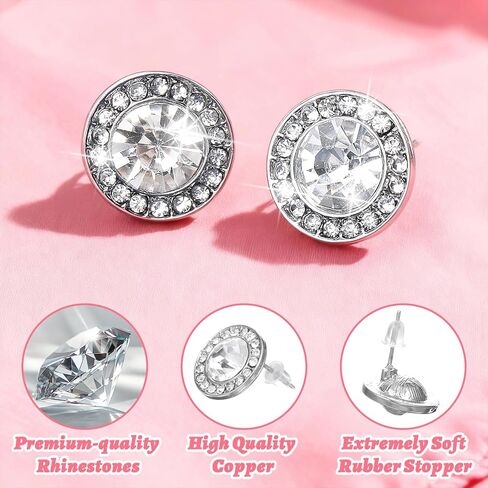KFHENSOMR 3 أزواج من أقراط حجر الراين للرقص على شكل حجر أكريليك دائري داخل الأذن الكريستالية أقراط للنساء في المسابقات والأداء المسرحي لحفلات الزفاف (فضي، 18 مم) in Kuwait