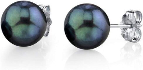 THE PEARL SOURCE 18K Gold Round Black Akoya Cultured Pearl Stud Earrings for Women in Saudi Arabia