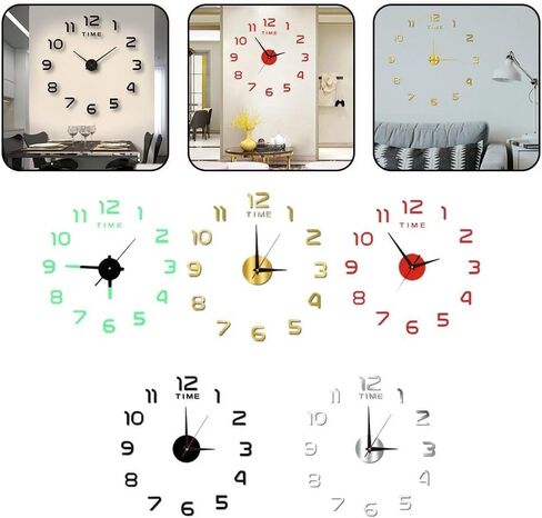 Modern DIY Large Wall Clock Big Watch Decal 3D Stickers Mirror Effect Acrylic Wall Clock Home Office Removable Decoration for Living Room in Saudi Arabia