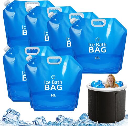4 Pcs Ice Bath Bags, 10 L Reusable Cold Plunge Accessories Portable Bathtub Ice Packs Large Cold Water Freezer Bag with Handle for Home Outdoor Bathtub Bucket, Blue in Saudi Arabia