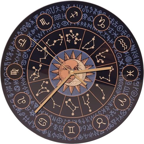 Mark Feldstein & Associates Constellations of The Zodiac Round Astrology Glass Wall Clock, 12 Inch in Saudi Arabia