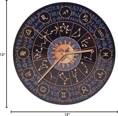 Mark Feldstein & Associates Constellations of The Zodiac Round Astrology Glass Wall Clock, 12 Inch in Saudi Arabia