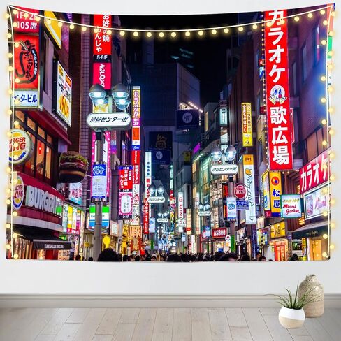 Loccor 80''x60'' Tokyo City Tapestry Japan Neon Lights Signboard Billboards Shinjuku Street Night View Wall Hanging for Kids Adults Party Decorations Living Room Dorm Decor in Saudi Arabia