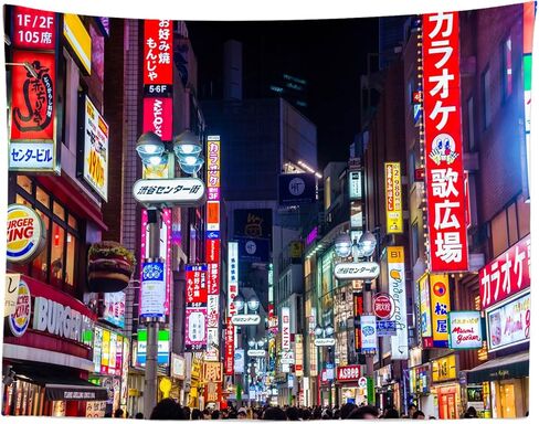 Loccor 80''x60'' Tokyo City Tapestry Japan Neon Lights Signboard Billboards Shinjuku Street Night View Wall Hanging for Kids Adults Party Decorations Living Room Dorm Decor in Saudi Arabia