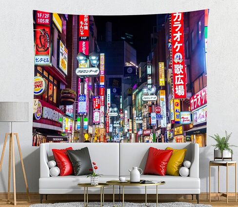 Loccor 80''x60'' Tokyo City Tapestry Japan Neon Lights Signboard Billboards Shinjuku Street Night View Wall Hanging for Kids Adults Party Decorations Living Room Dorm Decor in Saudi Arabia