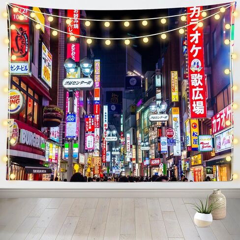 Loccor 80''x60'' Tokyo City Tapestry Japan Neon Lights Signboard Billboards Shinjuku Street Night View Wall Hanging for Kids Adults Party Decorations Living Room Dorm Decor in Saudi Arabia