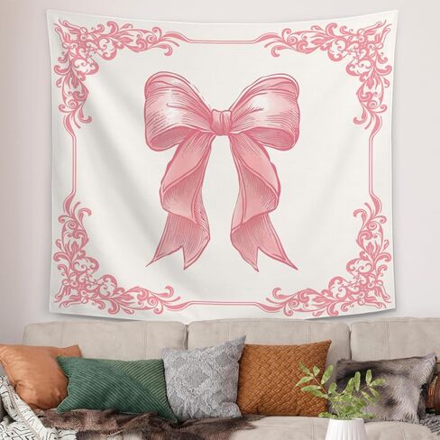 Vintage Pink Coquette Bow Tapestry, Preppy Coquette Room Decor, Preppy Pink Ribbon Aesthetic Tapestries Wall Blanket for Girls Bedroom Home Dorm, 50x60 Inch in Saudi Arabia