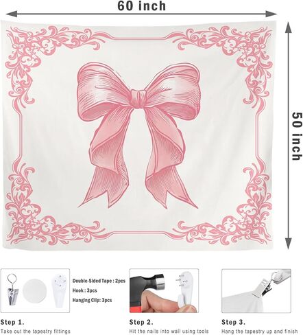 Vintage Pink Coquette Bow Tapestry, Preppy Coquette Room Decor, Preppy Pink Ribbon Aesthetic Tapestries Wall Blanket for Girls Bedroom Home Dorm, 50x60 Inch in Saudi Arabia