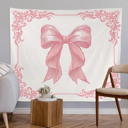 Vintage Pink Coquette Bow Tapestry, Preppy Coquette Room Decor, Preppy Pink Ribbon Aesthetic Tapestries Wall Blanket for Girls Bedroom Home Dorm, 50x60 Inch in Saudi Arabia