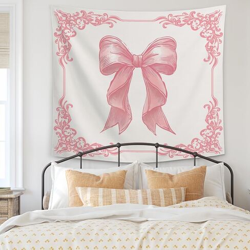Vintage Pink Coquette Bow Tapestry, Preppy Coquette Room Decor, Preppy Pink Ribbon Aesthetic Tapestries Wall Blanket for Girls Bedroom Home Dorm, 50x60 Inch in Saudi Arabia
