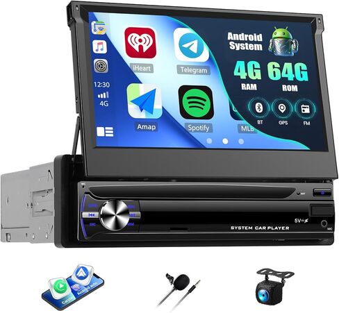 [4+64g] ستيريو سيارة تعمل باللمس من Android مع Carplay و Android Auto ، الراديو سيارة 7 بوصة مع رابط المرآة Bluetooth FM/RDS WiFi GPS EQ DSP SWC+AHD كاميرا احتياطية in Kuwait