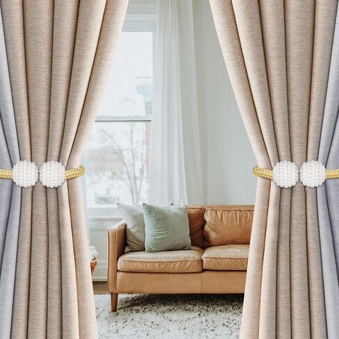 4PC Magnetic Curtain Tie Backs with Pearls, Decorative Curtain Holdbacks for Window Decor(White) in Saudi Arabia