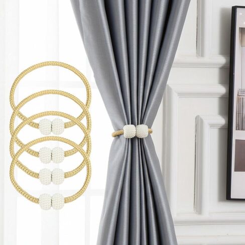 4PC Magnetic Curtain Tie Backs with Pearls, Decorative Curtain Holdbacks for Window Decor(White) in Saudi Arabia