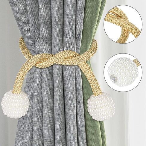 4PC Magnetic Curtain Tie Backs with Pearls, Decorative Curtain Holdbacks for Window Decor(White) in Saudi Arabia