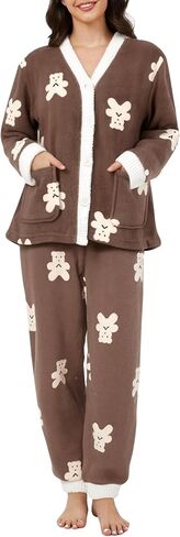 Gihuo Fleece Pajamas for Women Set Fuzzy Warm 2 Piece Winter Sleepwear Soft Cozy Pjs with Pockets in Saudi Arabia