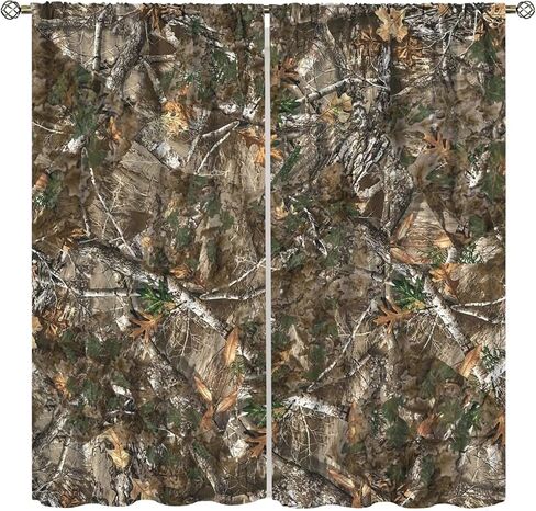 Fblifil Forest Camouflage Curtain, Natural Forest Conifer Branches Hunting Cabin Theme Rod Pocket Window Drapes for Bedroom Living Room Decor 42" W X 45" L in Saudi Arabia