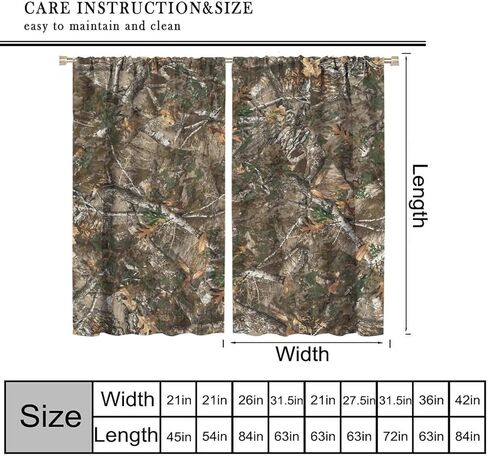 Fblifil Forest Camouflage Curtain, Natural Forest Conifer Branches Hunting Cabin Theme Rod Pocket Window Drapes for Bedroom Living Room Decor 42" W X 45" L in Saudi Arabia