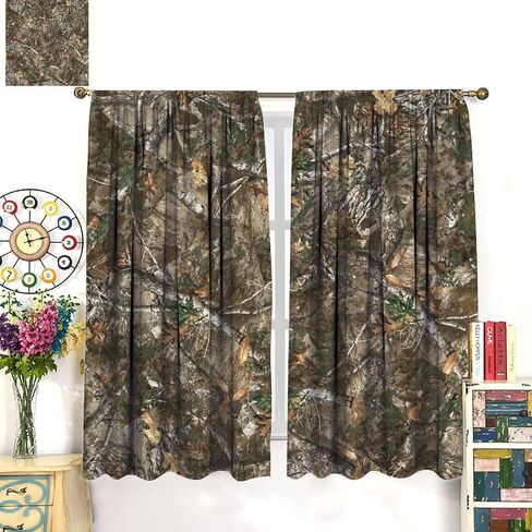 Fblifil Forest Camouflage Curtain, Natural Forest Conifer Branches Hunting Cabin Theme Rod Pocket Window Drapes for Bedroom Living Room Decor 42" W X 45" L in Saudi Arabia