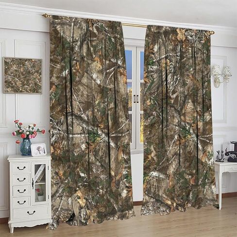 Fblifil Forest Camouflage Curtain, Natural Forest Conifer Branches Hunting Cabin Theme Rod Pocket Window Drapes for Bedroom Living Room Decor 42" W X 45" L in Saudi Arabia