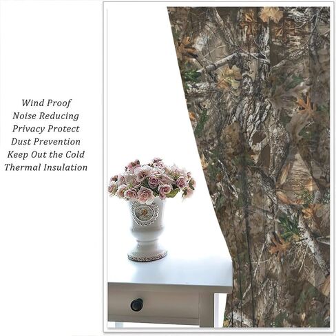Fblifil Forest Camouflage Curtain, Natural Forest Conifer Branches Hunting Cabin Theme Rod Pocket Window Drapes for Bedroom Living Room Decor 42" W X 45" L in Saudi Arabia