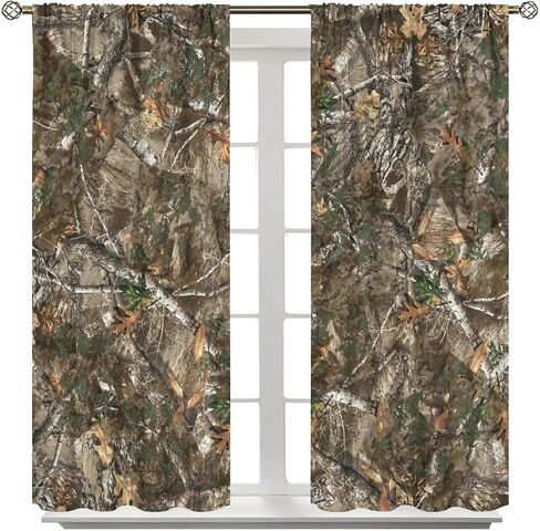 Fblifil Forest Camouflage Curtain, Natural Forest Conifer Branches Hunting Cabin Theme Rod Pocket Window Drapes for Bedroom Living Room Decor 42" W X 45" L in Saudi Arabia