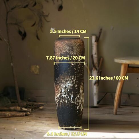 Rustic Ceramic Tall Floor Vase,23.6 Inch Black Large Pottery Farmhouse Decor Floor Vase for Living Room Entryway Table Centerpiece Decor,Vintage Terracotta Vases,Wedding Gift in Saudi Arabia
