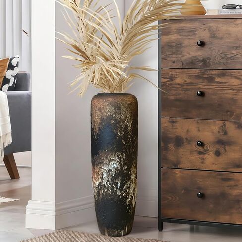 Rustic Ceramic Tall Floor Vase,23.6 Inch Black Large Pottery Farmhouse Decor Floor Vase for Living Room Entryway Table Centerpiece Decor,Vintage Terracotta Vases,Wedding Gift in Saudi Arabia