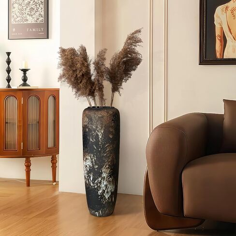 Rustic Ceramic Tall Floor Vase,23.6 Inch Black Large Pottery Farmhouse Decor Floor Vase for Living Room Entryway Table Centerpiece Decor,Vintage Terracotta Vases,Wedding Gift in Saudi Arabia