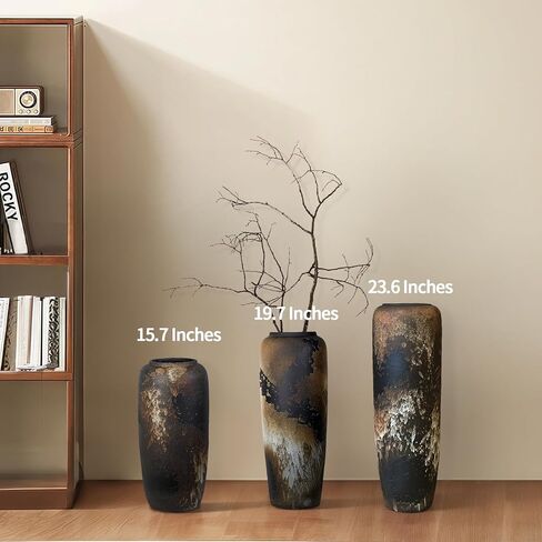 Rustic Ceramic Tall Floor Vase,23.6 Inch Black Large Pottery Farmhouse Decor Floor Vase for Living Room Entryway Table Centerpiece Decor,Vintage Terracotta Vases,Wedding Gift in Saudi Arabia