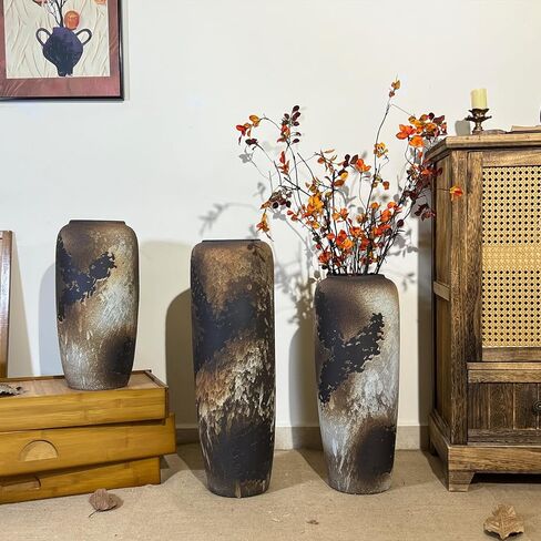 Rustic Ceramic Tall Floor Vase,23.6 Inch Black Large Pottery Farmhouse Decor Floor Vase for Living Room Entryway Table Centerpiece Decor,Vintage Terracotta Vases,Wedding Gift in Saudi Arabia