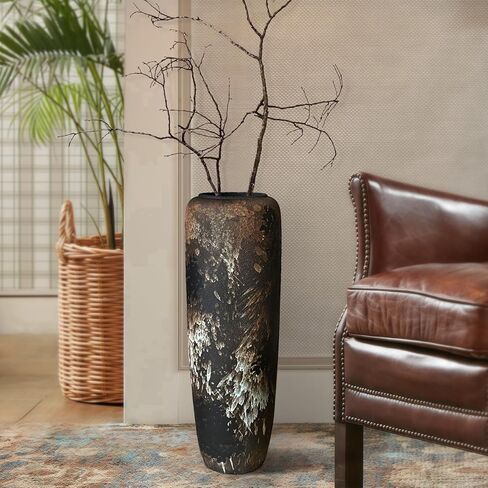 Rustic Ceramic Tall Floor Vase,23.6 Inch Black Large Pottery Farmhouse Decor Floor Vase for Living Room Entryway Table Centerpiece Decor,Vintage Terracotta Vases,Wedding Gift in Saudi Arabia