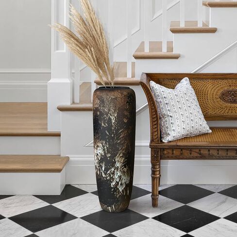 Rustic Ceramic Tall Floor Vase,23.6 Inch Black Large Pottery Farmhouse Decor Floor Vase for Living Room Entryway Table Centerpiece Decor,Vintage Terracotta Vases,Wedding Gift in Saudi Arabia