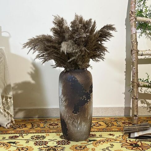 مزهرية أرضية طويلة من السيراميك ريفي، 23.6 بوصة سوداء كبيرة من الفخار لديكور المزرعة، مزهرية أرضية لديكور طاولة مدخل غرفة المعيشة، مزهريات الطين العتيقة، هدية زفاف in Kuwait