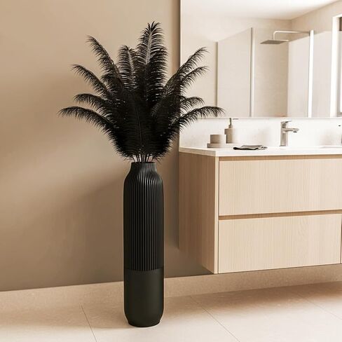 مزهرية أرضية طويلة من Rocendlor، مزهريات طويلة 23.6 بوصة (60 سم) متينة وفاخرة ومزخرفة للفروع المزخرفة والزهور المجففة، مزهرية أرضية للريف وغرفة المعيشة وديكور الرف، أسود من الراتنج in Kuwait