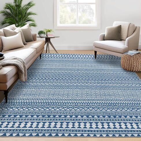 GarveeHome Large Area Rugs 9x12 Washable Rug Modern Geometric Living Room Rugs Soft Textured Neutral Rug Non-Slip, Stain-Resistant Low Pile Accent Rugs Contemporary Carpet for Bedroom, Office, Black in Saudi Arabia