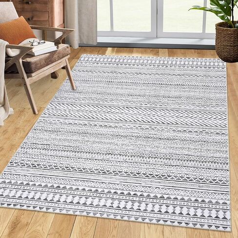 GarveeHome Large Area Rugs 9x12 Washable Rug Modern Geometric Living Room Rugs Soft Textured Neutral Rug Non-Slip, Stain-Resistant Low Pile Accent Rugs Contemporary Carpet for Bedroom, Office, Black in Saudi Arabia