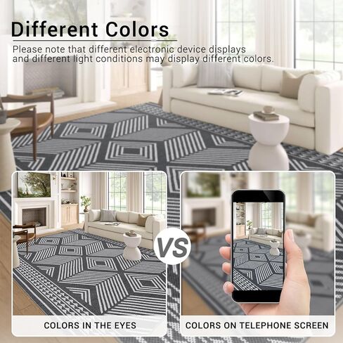 GarveeHome Large Area Rugs 9x12 Washable Rug Modern Geometric Living Room Rugs Soft Textured Neutral Rug Non-Slip, Stain-Resistant Low Pile Accent Rugs Contemporary Carpet for Bedroom, Office, Black in Saudi Arabia