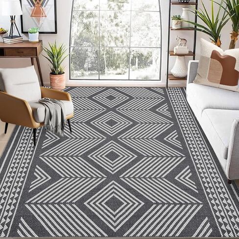 GarveeHome Large Area Rugs 9x12 Washable Rug Modern Geometric Living Room Rugs Soft Textured Neutral Rug Non-Slip, Stain-Resistant Low Pile Accent Rugs Contemporary Carpet for Bedroom, Office, Black in Saudi Arabia