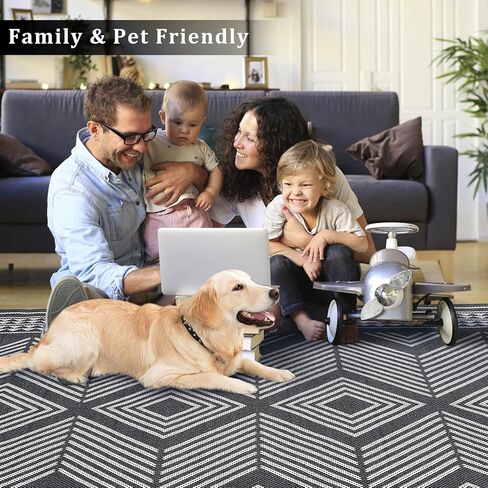 GarveeHome Large Area Rugs 9x12 Washable Rug Modern Geometric Living Room Rugs Soft Textured Neutral Rug Non-Slip, Stain-Resistant Low Pile Accent Rugs Contemporary Carpet for Bedroom, Office, Black in Saudi Arabia