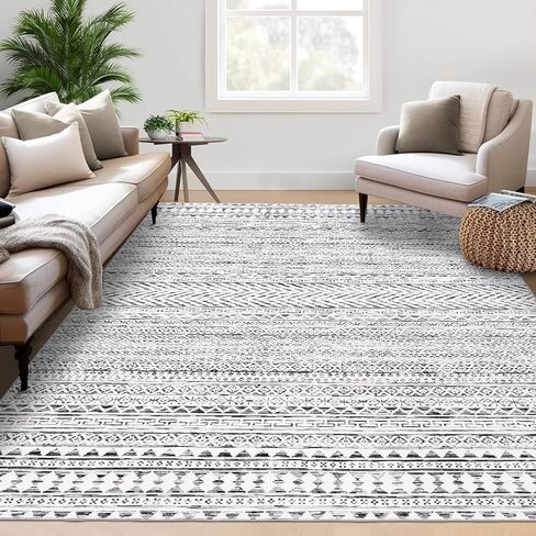 GarveeHome Large Area Rugs 9x12 Washable Rug Modern Geometric Living Room Rugs Soft Textured Neutral Rug Non-Slip, Stain-Resistant Low Pile Accent Rugs Contemporary Carpet for Bedroom, Office, Black in Saudi Arabia