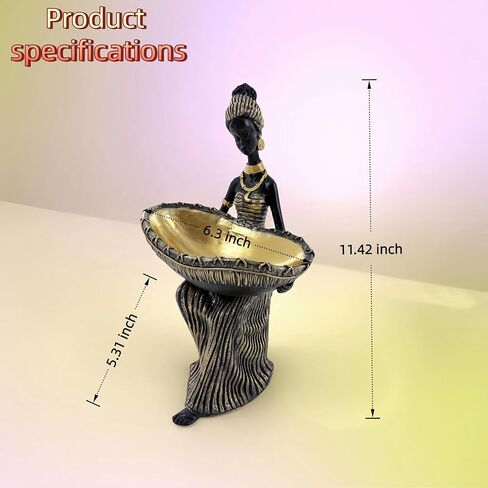 Dwelloria African Woman Statue with Large Decorative Bowl – Resin Figurine, Black and Gold Cultural Sculpture, African Home Decor Centerpiece, Jewelry Trinket Candy Dish in Saudi Arabia
