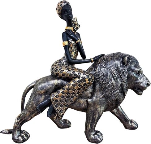Dwelloria African Woman Statue with Large Decorative Bowl – Resin Figurine, Black and Gold Cultural Sculpture, African Home Decor Centerpiece, Jewelry Trinket Candy Dish in Saudi Arabia
