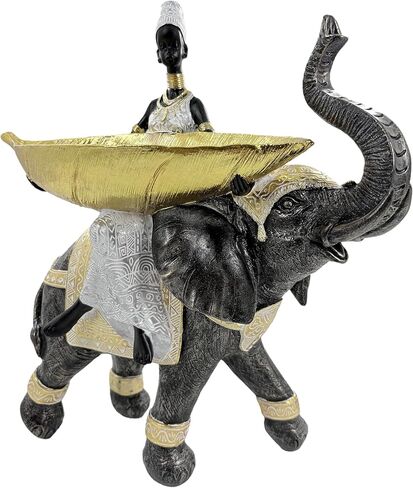 Dwelloria African Woman Statue with Large Decorative Bowl – Resin Figurine, Black and Gold Cultural Sculpture, African Home Decor Centerpiece, Jewelry Trinket Candy Dish in Saudi Arabia