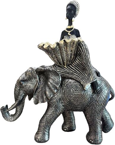 Dwelloria African Woman Statue with Large Decorative Bowl – Resin Figurine, Black and Gold Cultural Sculpture, African Home Decor Centerpiece, Jewelry Trinket Candy Dish in Saudi Arabia
