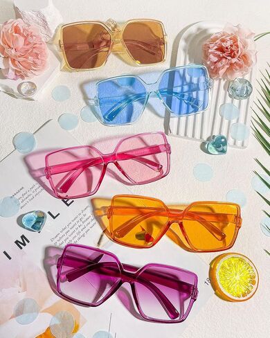 Geopty 12/24 حزمة من النظارات الشمسية المربعة كبيرة الحجم للجنسين 70s كبيرة وواسعة ملونة وظلال ريترو للنساء والرجال in Kuwait