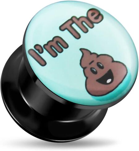 I'm The Poop Logo Internally Threaded Black Acrylic Double Flared Ear Gauge Plug - Stretching - Gauge Ear Piercing Body Piercing Jewelry in Saudi Arabia