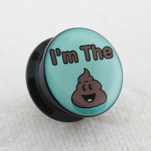 I'm The Poop Logo Internally Threaded Black Acrylic Double Flared Ear Gauge Plug - Stretching - Gauge Ear Piercing Body Piercing Jewelry in Kuwait