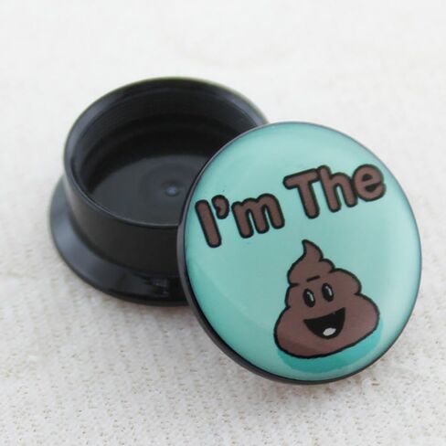 I'm The Poop Logo Internally Threaded Black Acrylic Double Flared Ear Gauge Plug - Stretching - Gauge Ear Piercing Body Piercing Jewelry in Kuwait